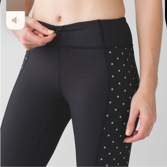 Lululemon Tight Stuff Sequin Dot Crop Black Leggings Women Size 4 - Picture 2 of 13